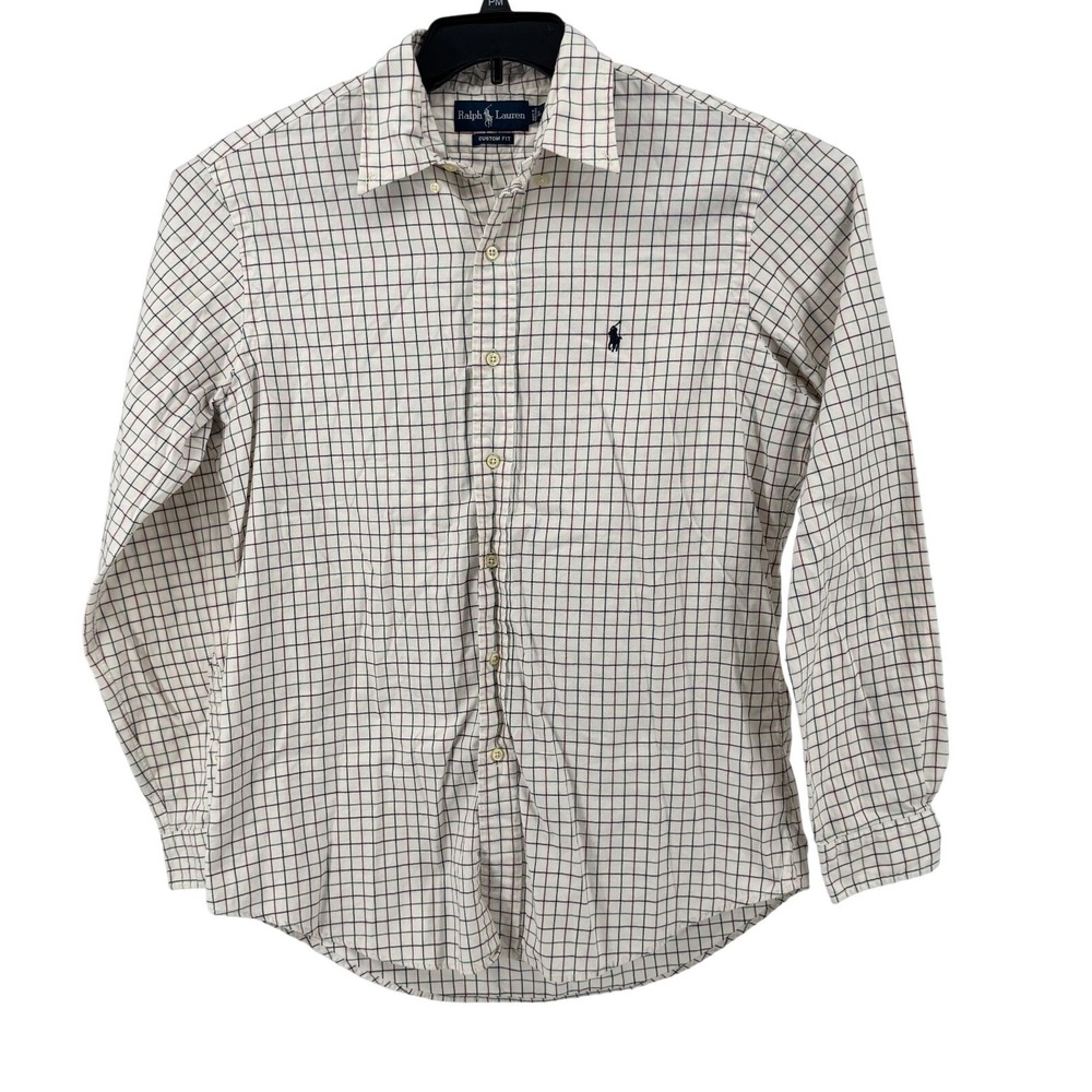 Vintage Ralph Lauren Shirt Mens L White Tattersall Check Custom Fit Cotton L/S